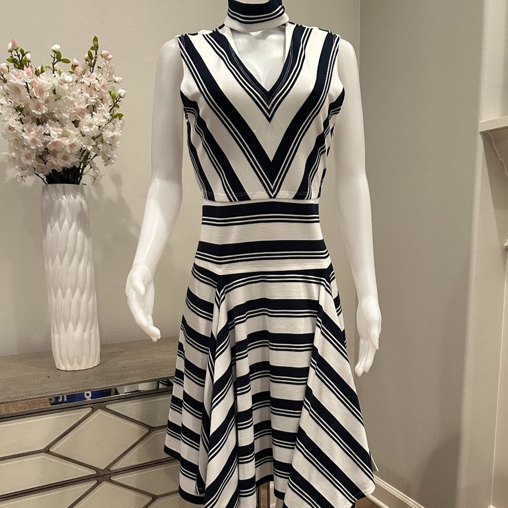 Derek Lam 10 Crosby Sleeveless Mitered Stretch Jersey Dress Striped